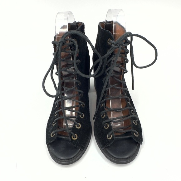 Jeffrey Campbell Cors Lace Up Suede Booties Womens 7 Black Block Heel Boho Witch - Picture 4 of 11